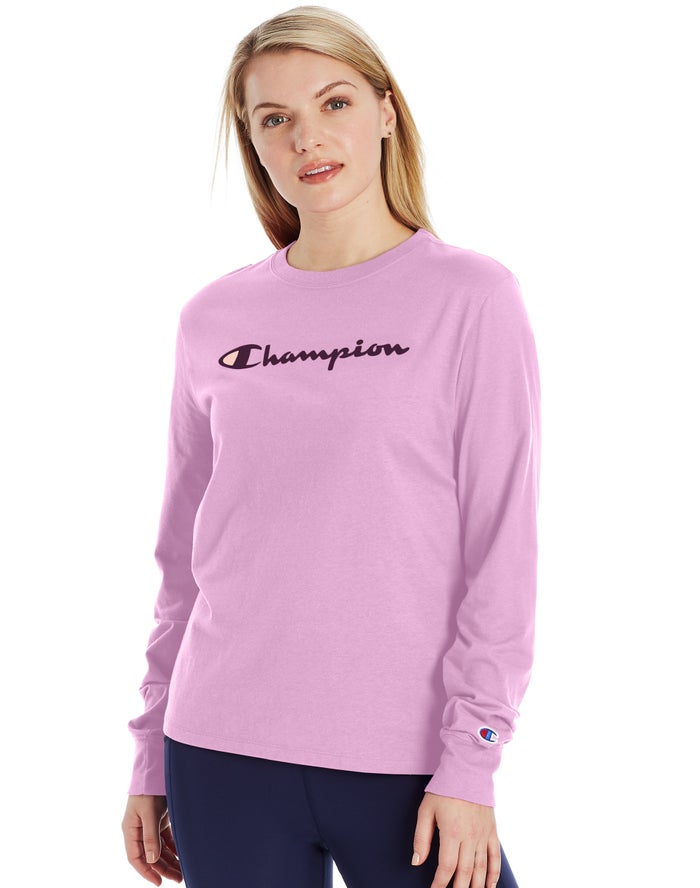 Champion Classic Long-Sleeve Script Logo T-Shirt Dames - Roze - Belgie 7185QBACX